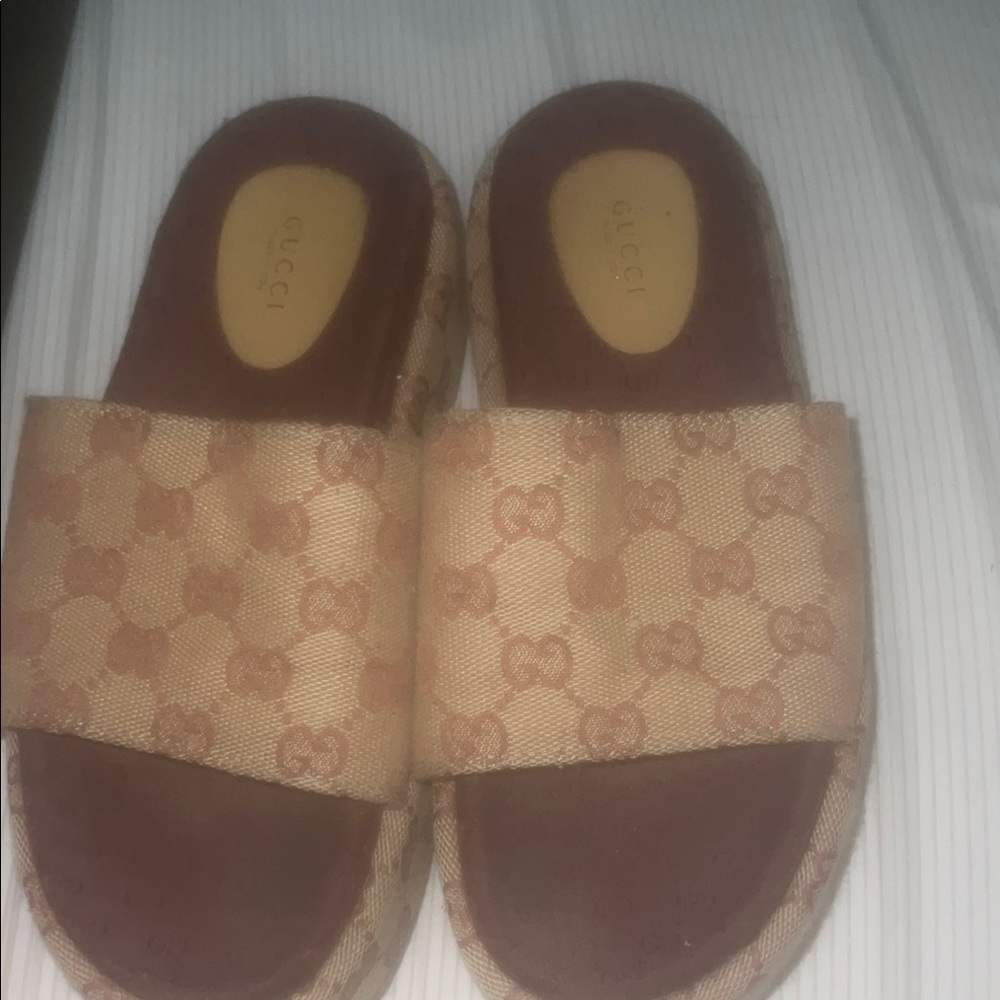 Gucci Beige and Brown Slide Sandals